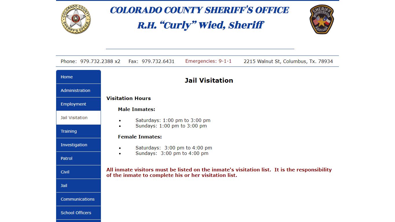 Jail Visitation | ccso