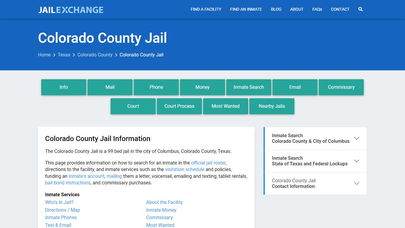 Colorado County Jail, TX Inmate Search, Information